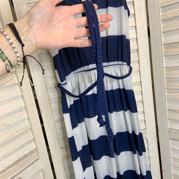 No Boundaries Nautical Blue and White Stripe Caged Neckline Maxi Sundress - Picture 8 of 10